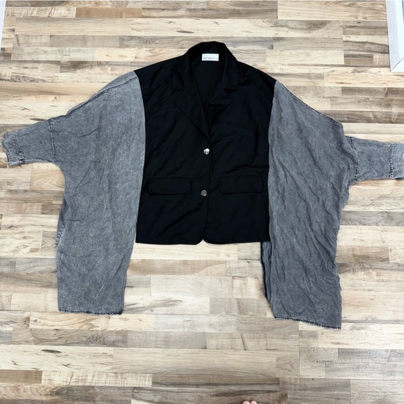 Kate Hewko Bat Wing Jacket Mixed Material One Size Black Washed Gray Streetwear - Picture 4 of 14